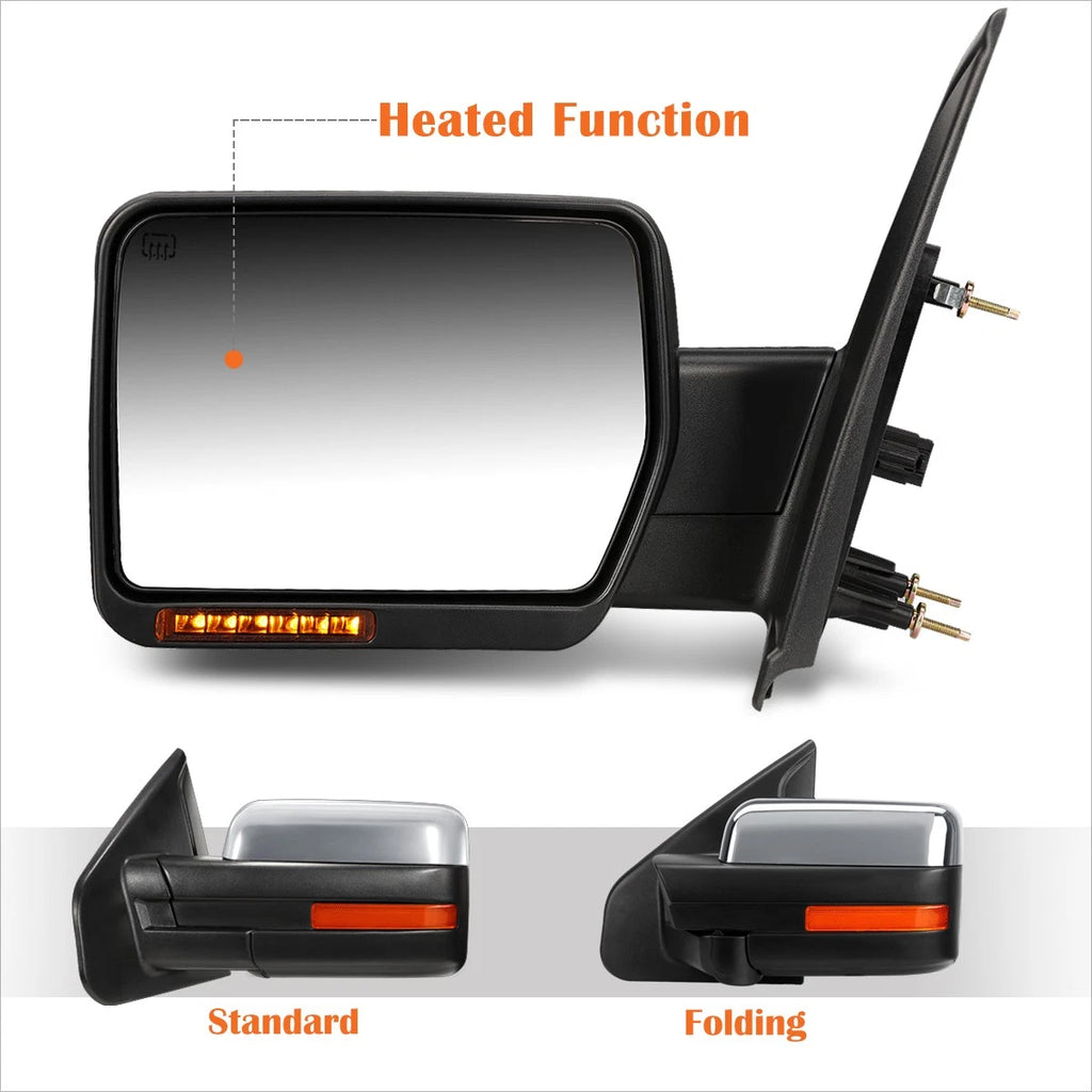 Powered Heated Left Side View Mirror for Ford F150 (2004–2014) - LED Signal, Chrome