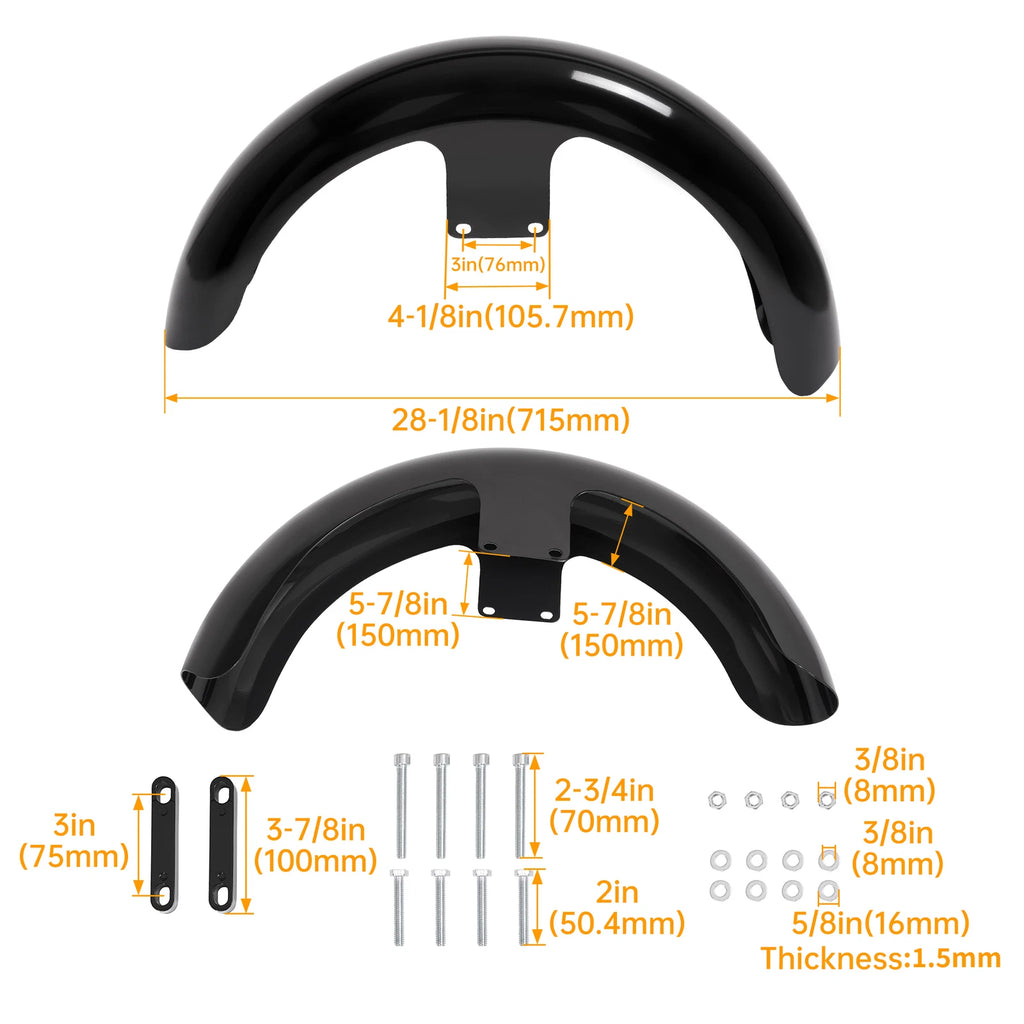 19" Steel Wrap Front Fender for Harley Touring (2014-2023)
