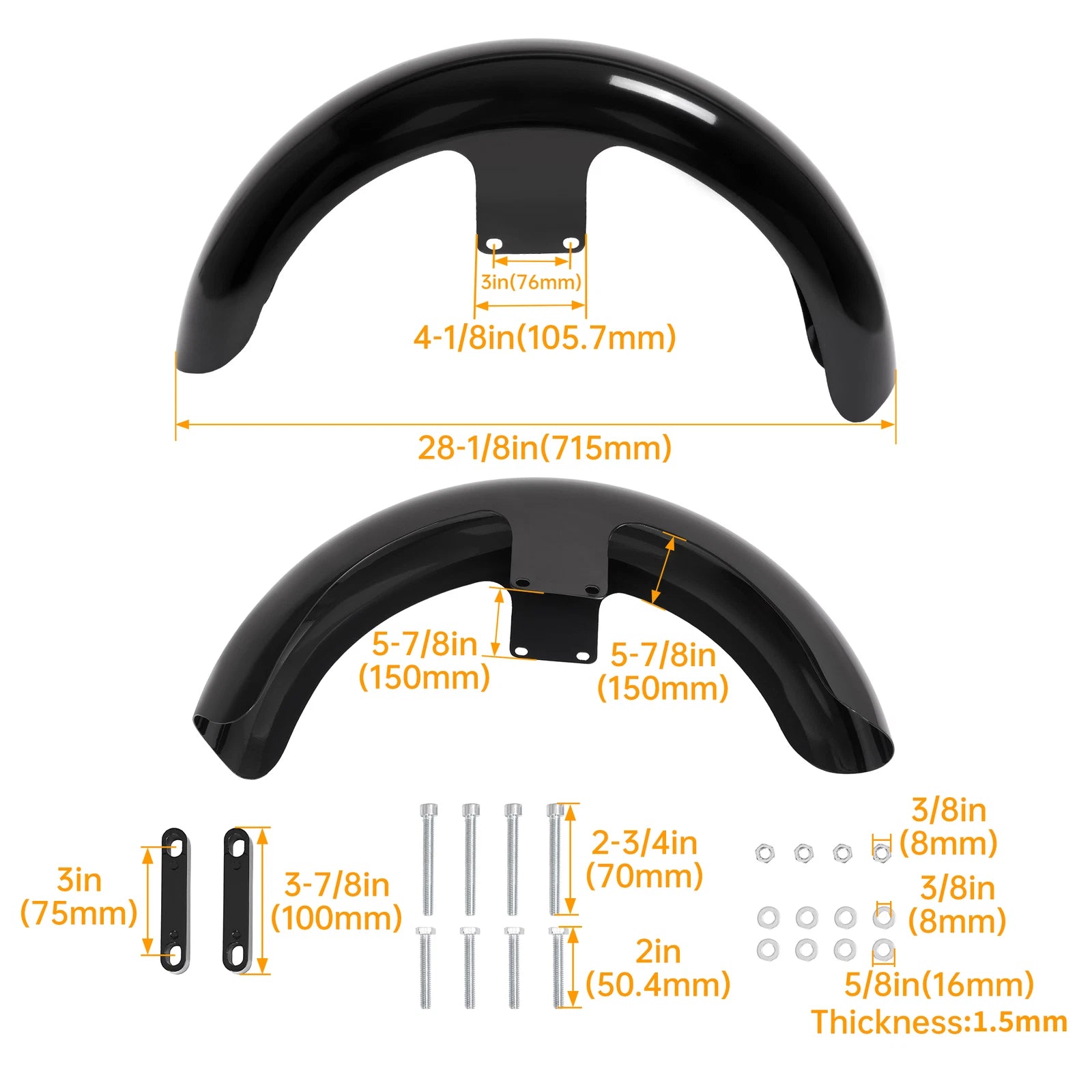 19" Steel Wrap Front Fender for Harley Touring (2014-2023)