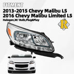 Right Passenger Side Halogen Headlight for Chevy Malibu LS (2013–2016)