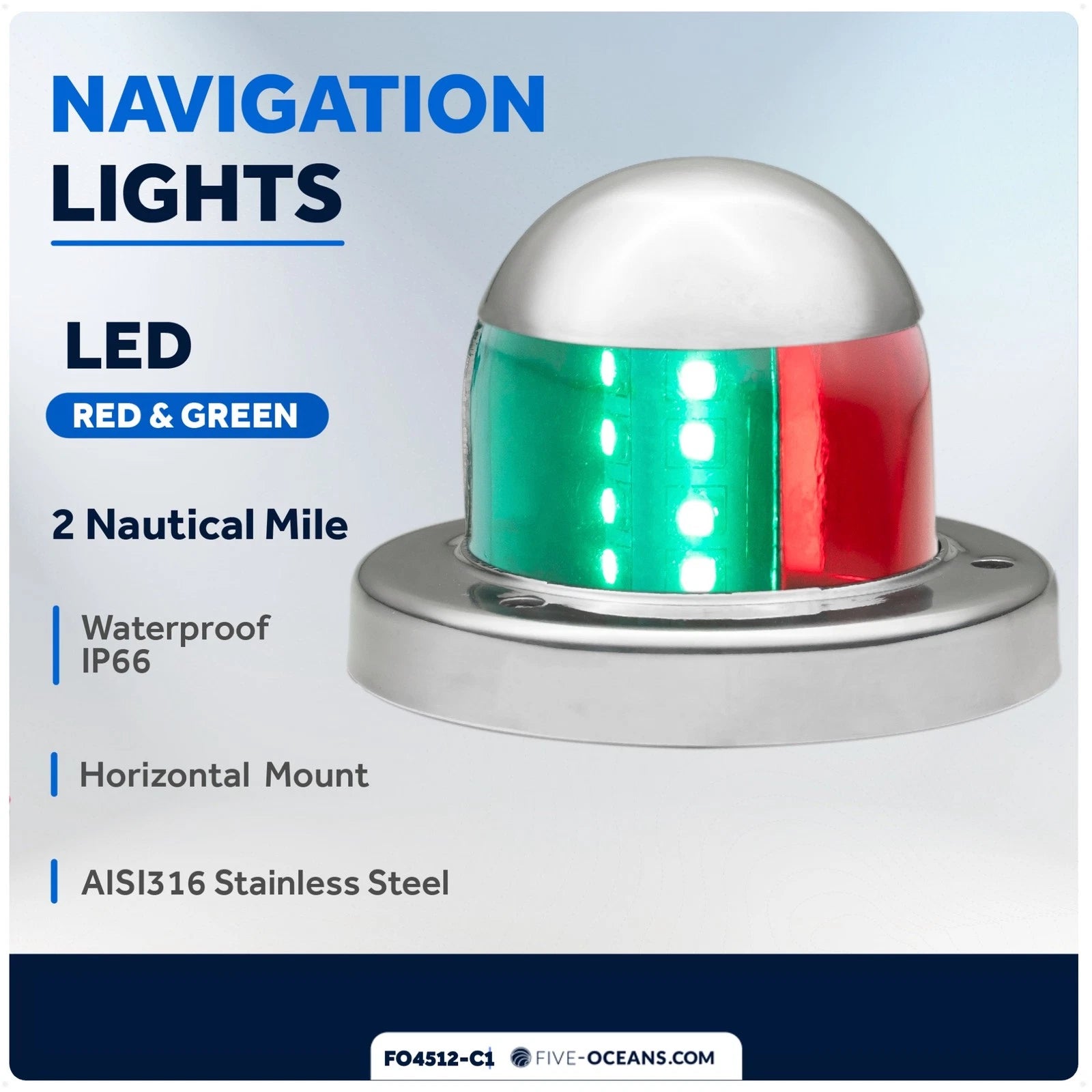 Bi-Color Bow SS LED Light for All Boats (360 Degree Navigation)