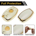 TPU Silicone Car Key Case for Mercedes-Benz (2 Buttons) - White/Gold Edge