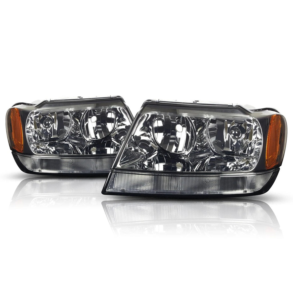 Smoked Housing Headlight & Amber Side Corner Lamp for Jeep Grand Cherokee WJ (1999–2004)