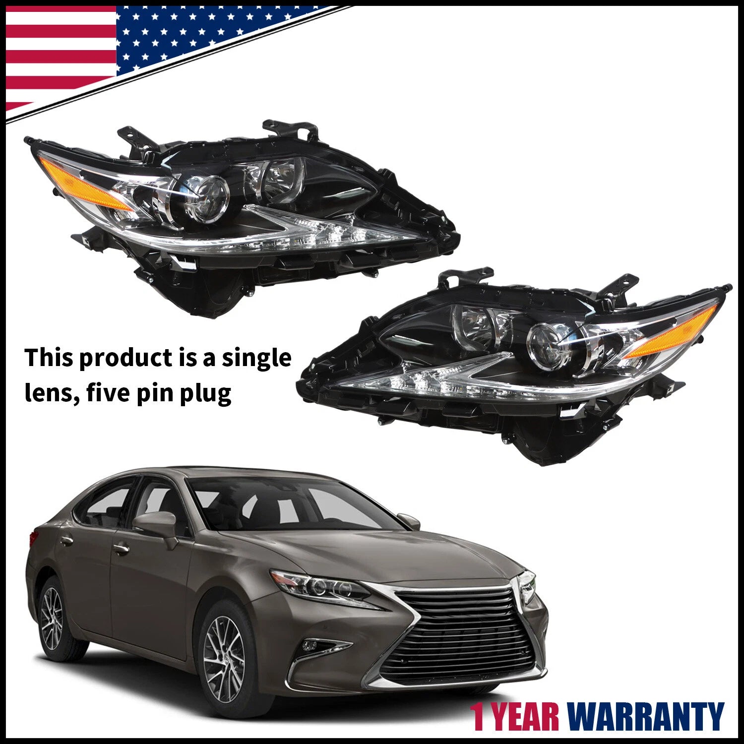 Left & Right Headlight for Lexus ES350 ES300H (2016–2018) Halogen LED DRL Projector