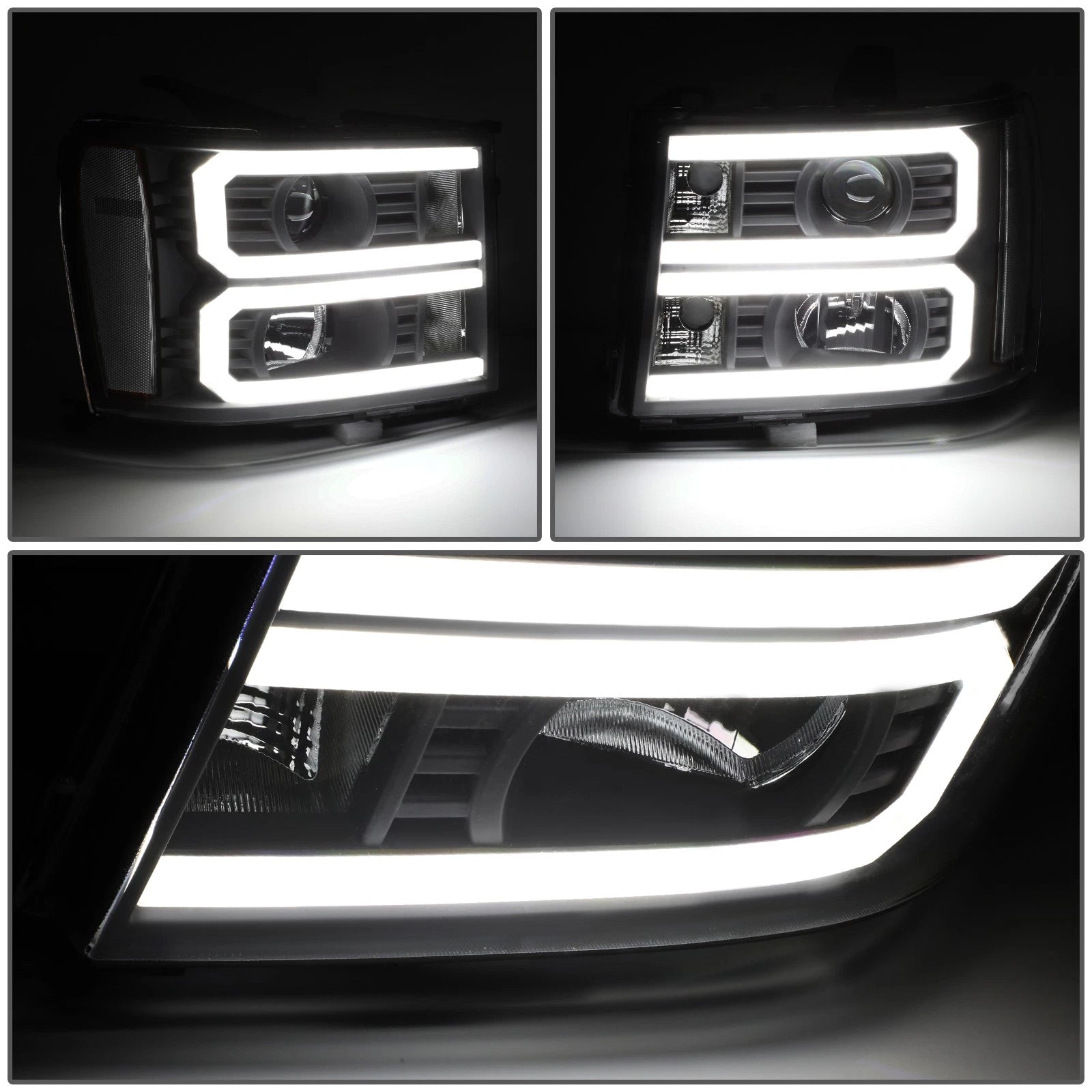 Custom LED U-Light Bar DRL Projector Headlight for GMC Sierra (2007–2014)