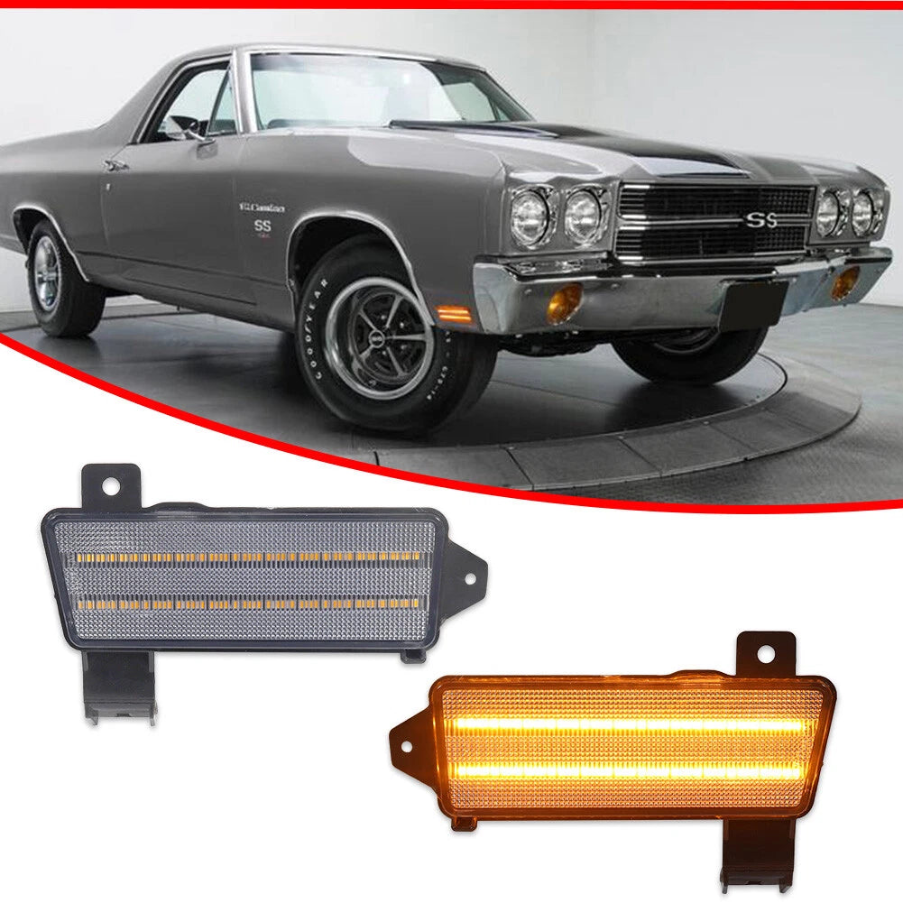 2X Clear Amber LED Front Side Marker Lights for Chevy Chevelle El Camino (1970)