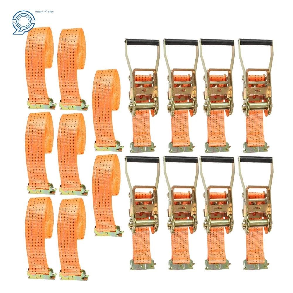 Set of 8 2-Inch x 15-Foot Orange E-Track Ratchet Straps 4000 lbs