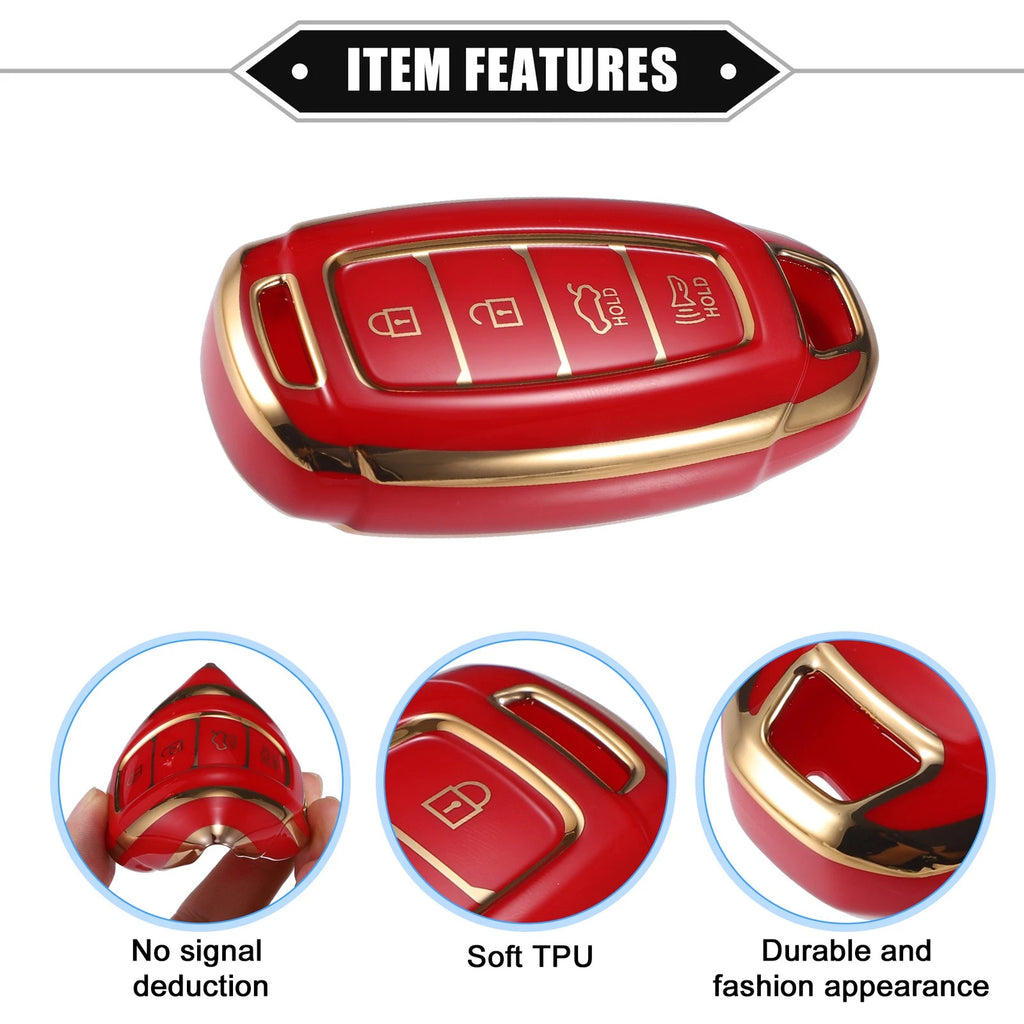 Set of 4 Keyless Key Fob Covers for Hyundai Elantra Accent Santa Fe (Red)