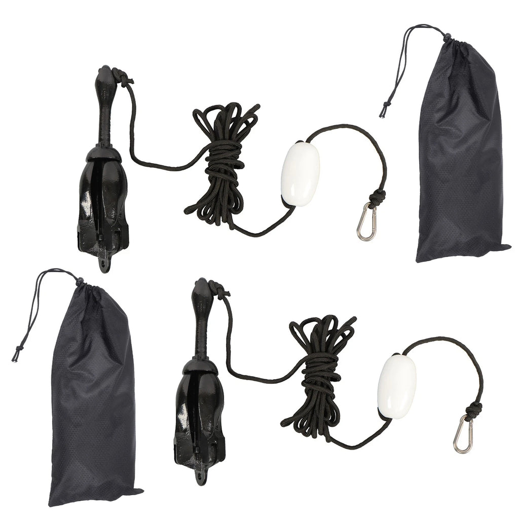 2-Pack Folding Kayak Anchor Set for Grapnel Boat (Black, 3.2KG)