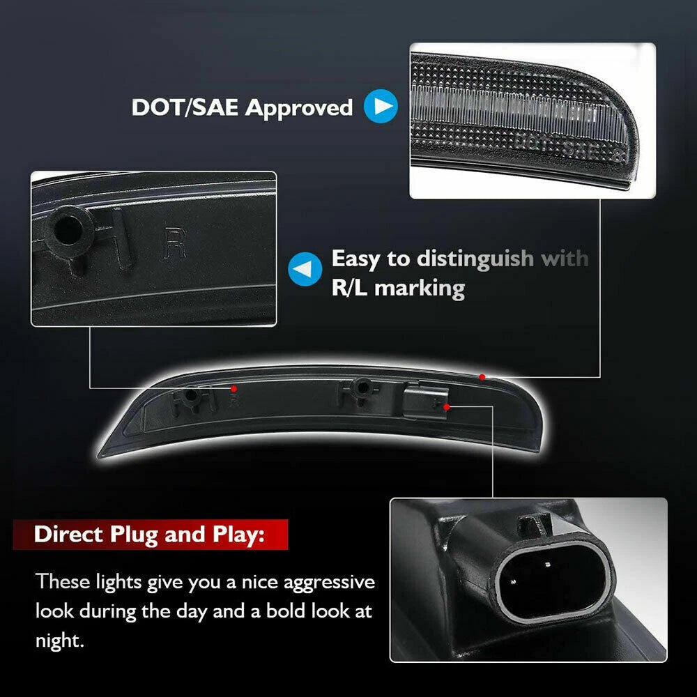 2X Amber LED Smoke Front Bumper Side Marker Lights for Dodge Charger (2015–2023)