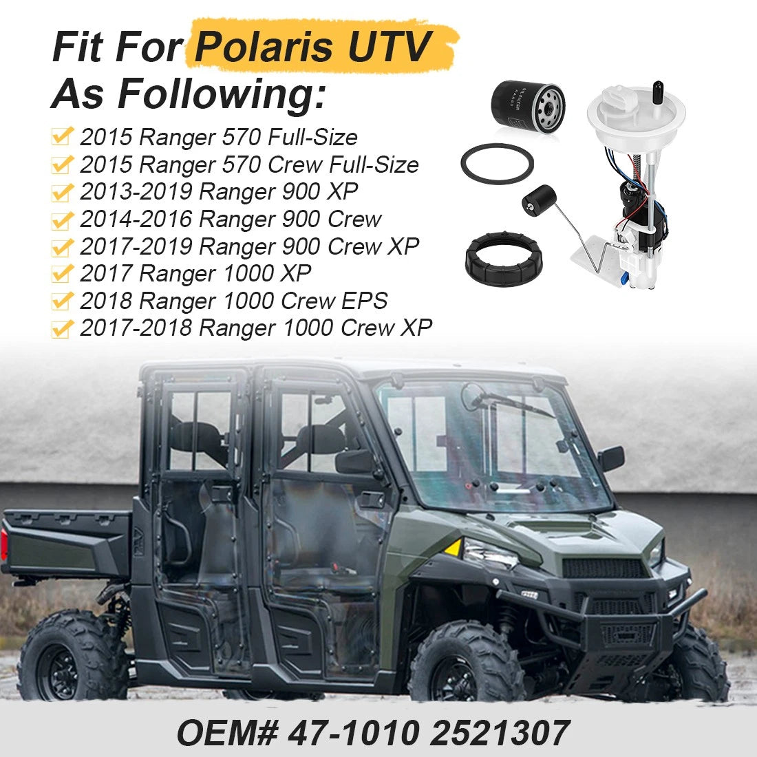 Fuel Pump Assembly & Oil Filter for Polaris Ranger XP 900 1000 570 (2013–2019) 47-1010