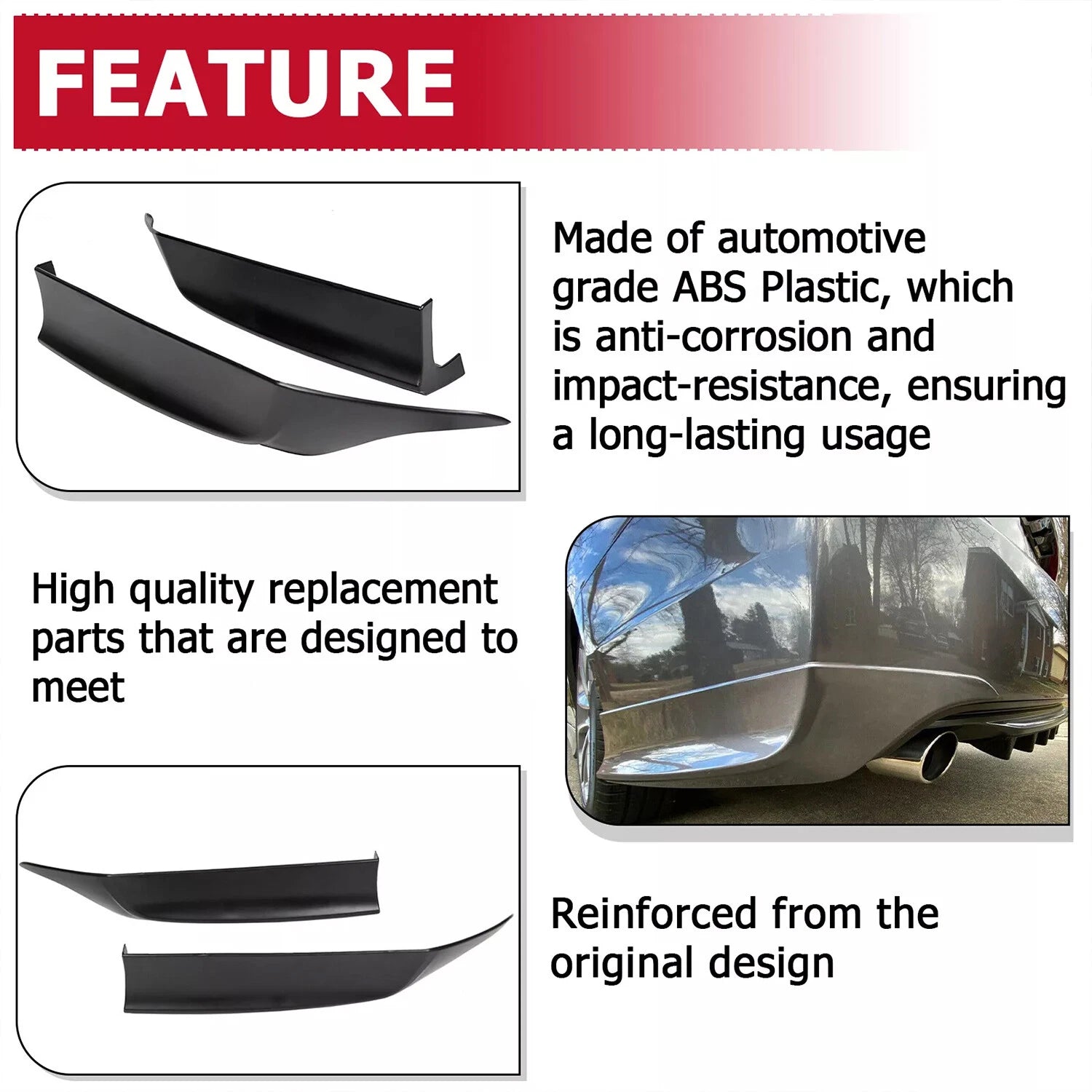 Set of 2 Black Rear Bumper Spoiler Lips for Honda Accord (2013-2015)