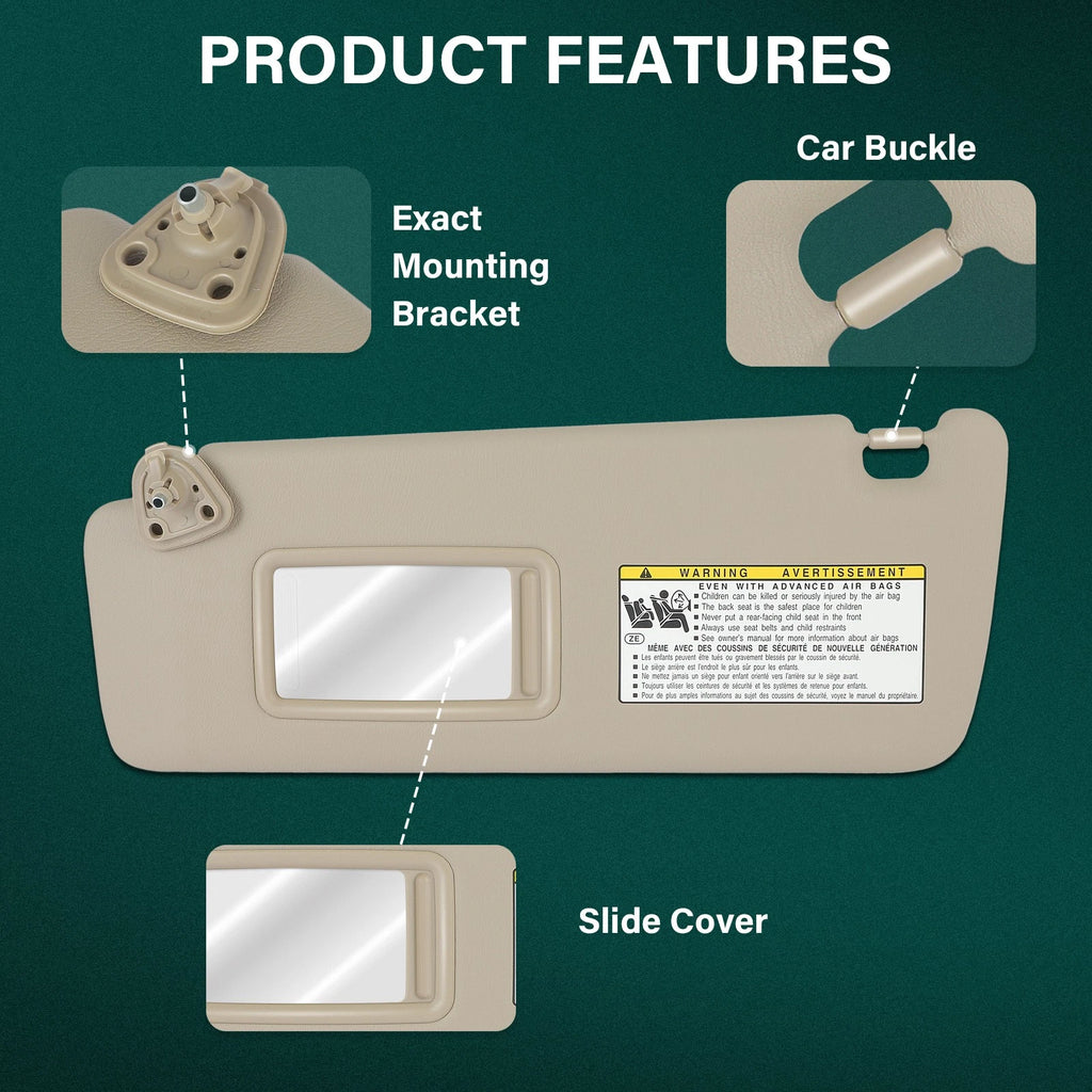Sun Visor for Toyota Highlander (2004–2007) Driver LH Tan W/O Lamp