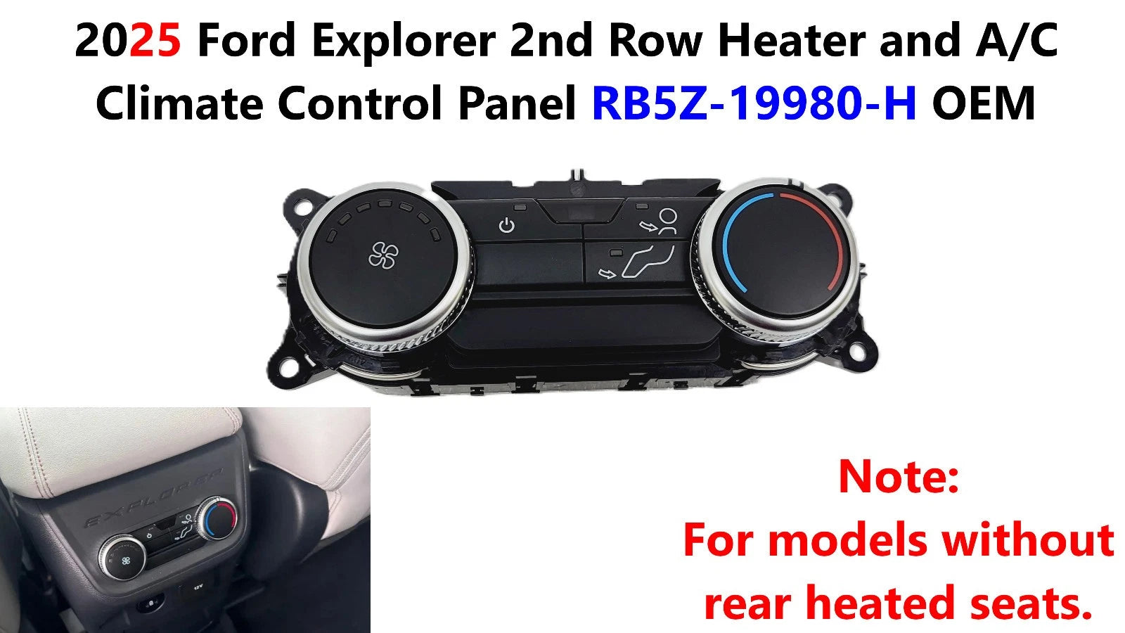 2nd Row Heater and A/C Climate Control Panel for Ford Explorer (2025) RB5Z-19980-H