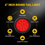 2X 4-Inch LED Red Round Tail Light for Truck (Waterproof)