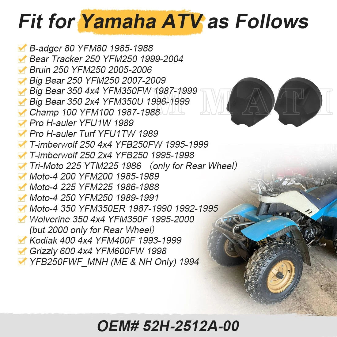 2PCS Wheel Cap for Yamaha Pro Hauler Kodiak 400 Grizzly 600 Champ 100