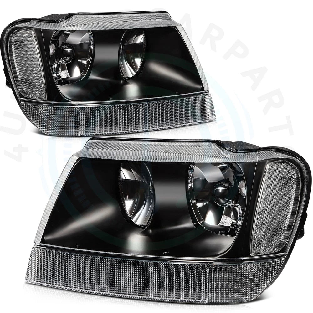 Pair Black Headlight Assembly for Jeep Grand Cherokee (1999–2004)