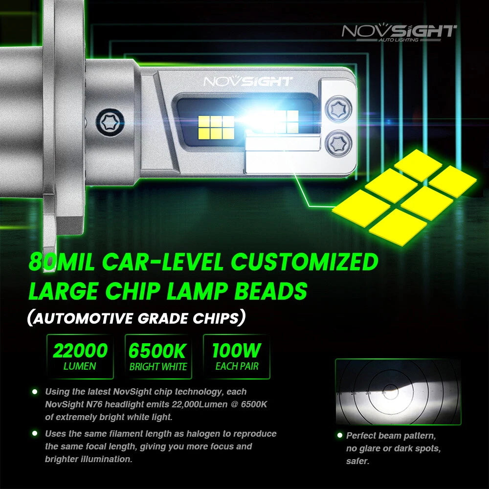 2X H4 HB2 9003 LED Headlight Bulbs for 6500K 22000LM
