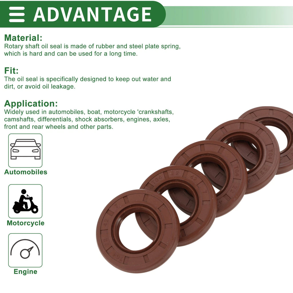 Set of 5 Oil Seals FKM Rubber 22x42x7mm for Automotive Applications