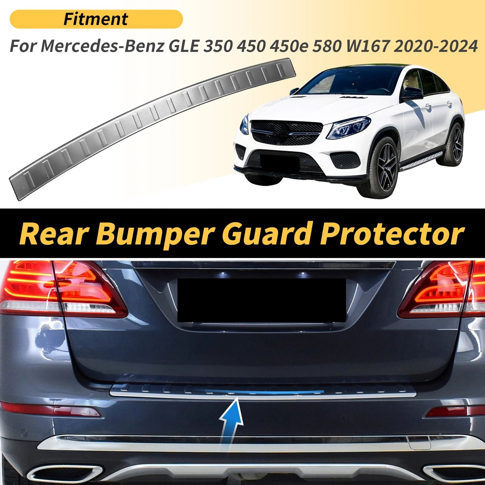 Bumper Guard for Mercedes-Benz GLE 350 450 450e 580 W167 (2020–2024) Silver Tone