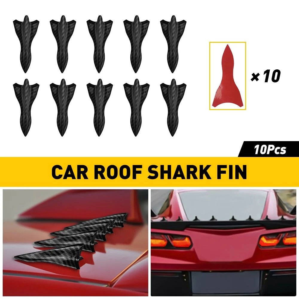 10Pc Shark Fin Diffuser for Universal Car Roof Spoiler (Carbon Fiber)