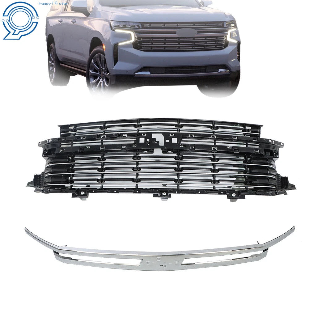 Front Upper Grille with Center Chrome Trim for Chevrolet Tahoe (2021–2022)