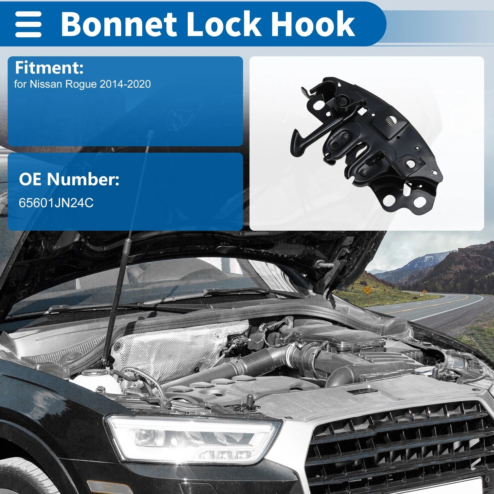 Hood Latch Assembly for Nissan Rogue (2014–2020) No. 65601JN24C