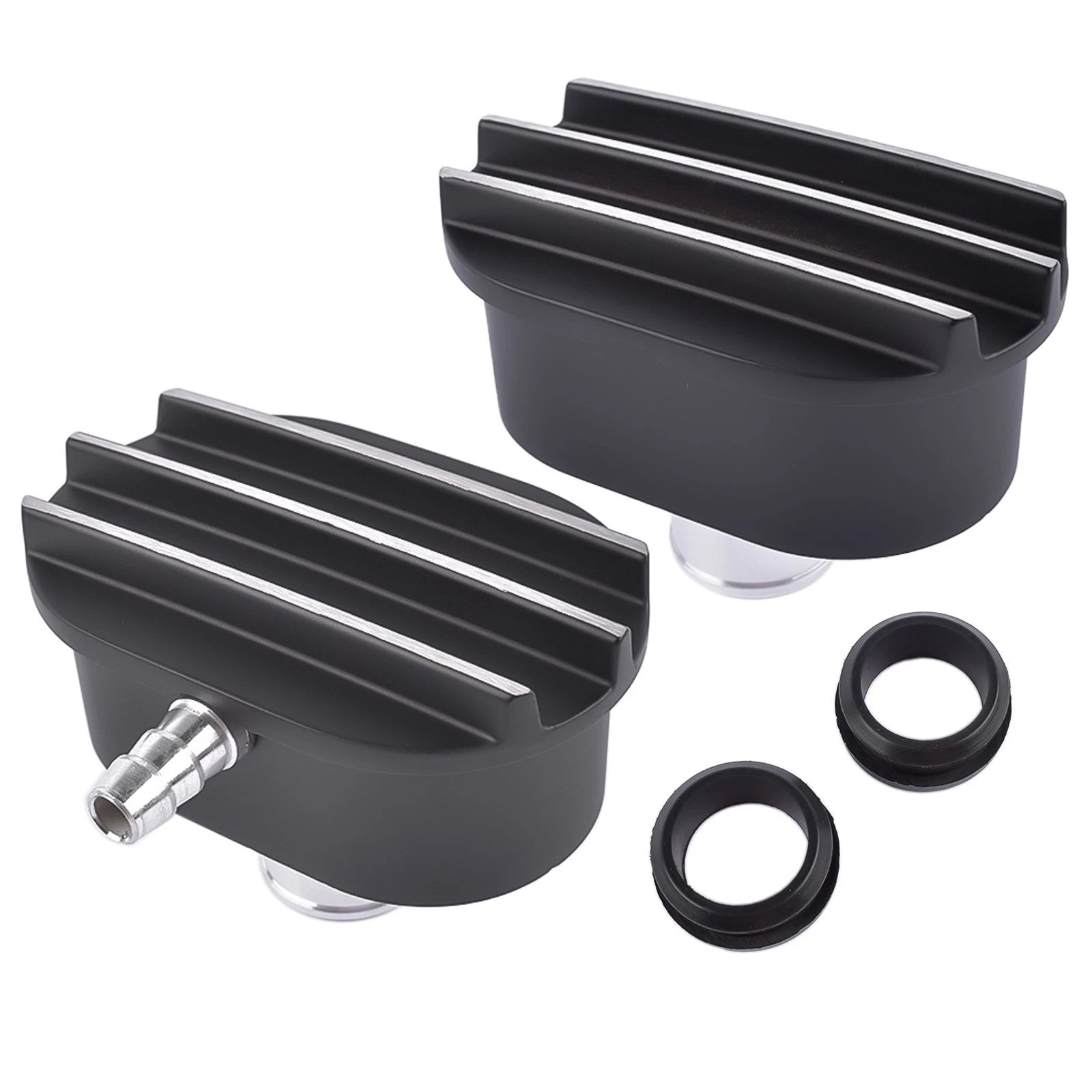 Finned Oval Black Aluminum Valve Cover Breather & PCV Valve Combo Kit for