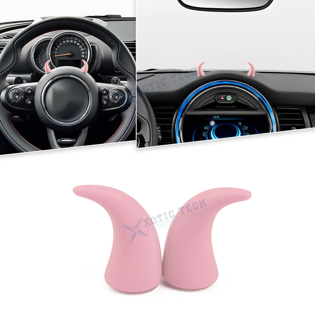 2Pcs PU Foam Pink Devil Bull Horn Steering Wheel Stickers for Racing Car (—)