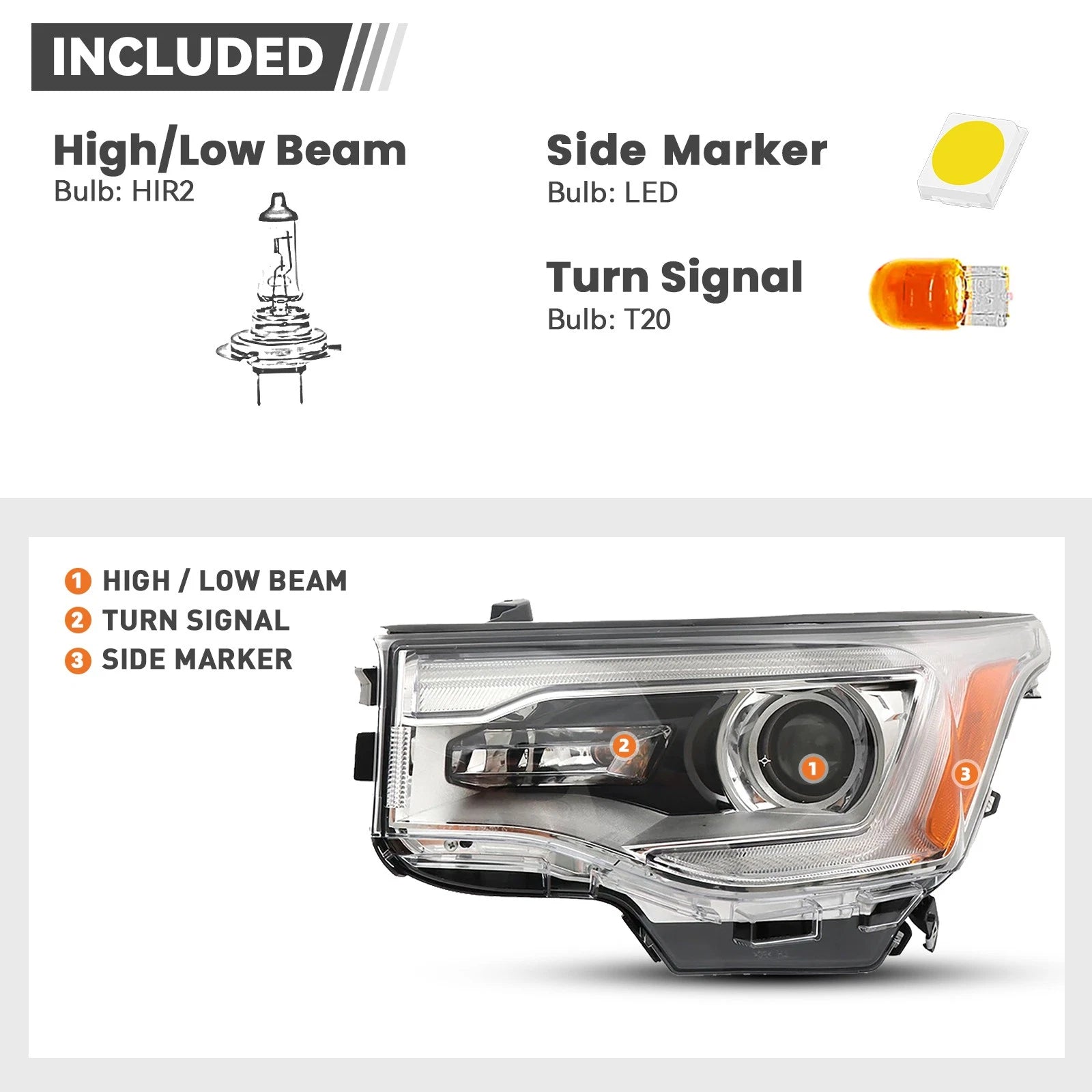 Halogen Headlight with Bulb for GMC Acadia (2017–2019) Chrome Driver
