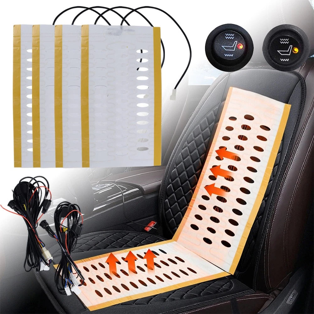 2X Heated Seat Heater Kit for Universal Cars (12V) - Carbon Fiber, Round Switch