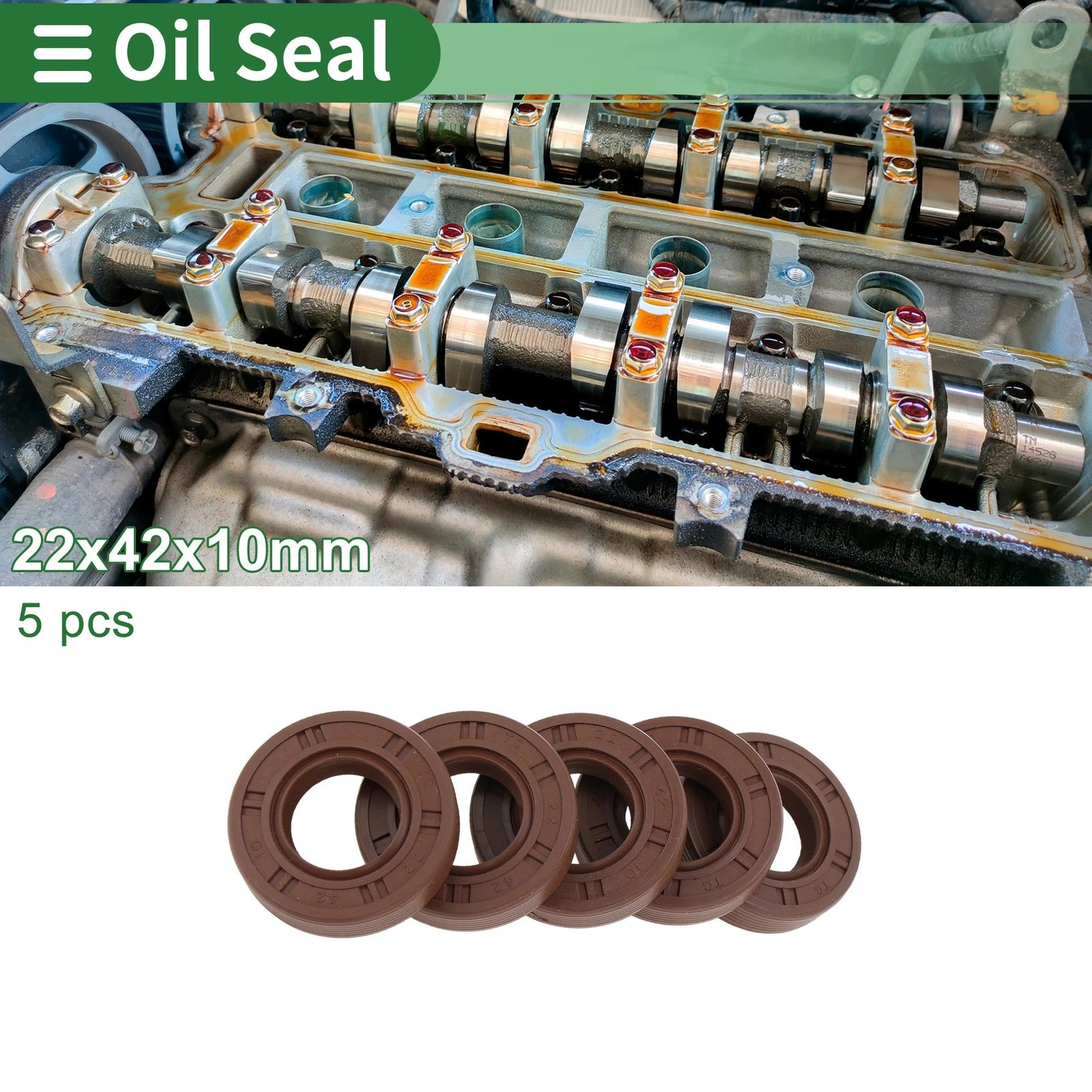 Set of 5 Oil Seals FKM Rubber 22x42x10mm for High Pressure