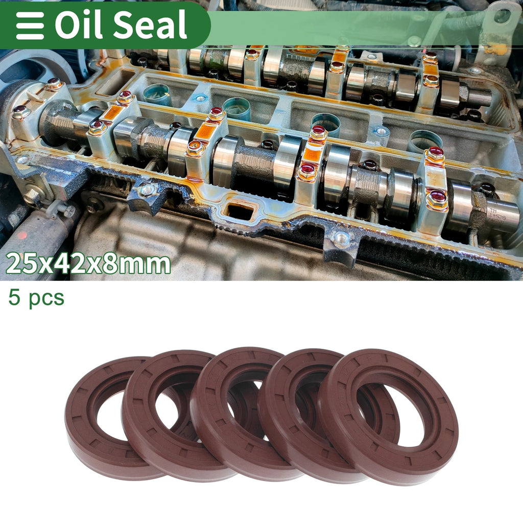 Set of 5 Oil Seal Rotary Shaft Seal FKM Rubber 25x42x8mm