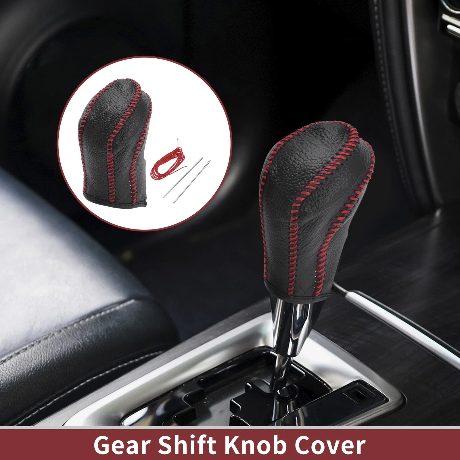 Gear Shift Knob Cover for Nissan Maxima (2016–2023) Black Red Faux Leather