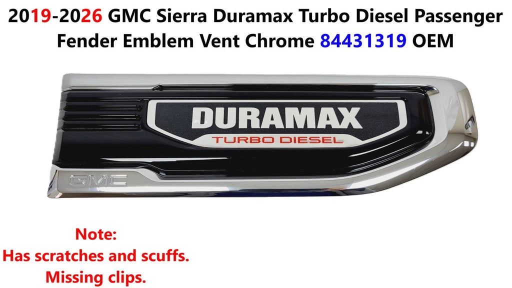 Chrome Fender Emblem Vent for GMC Sierra Duramax Turbo Diesel (2019–2025)
