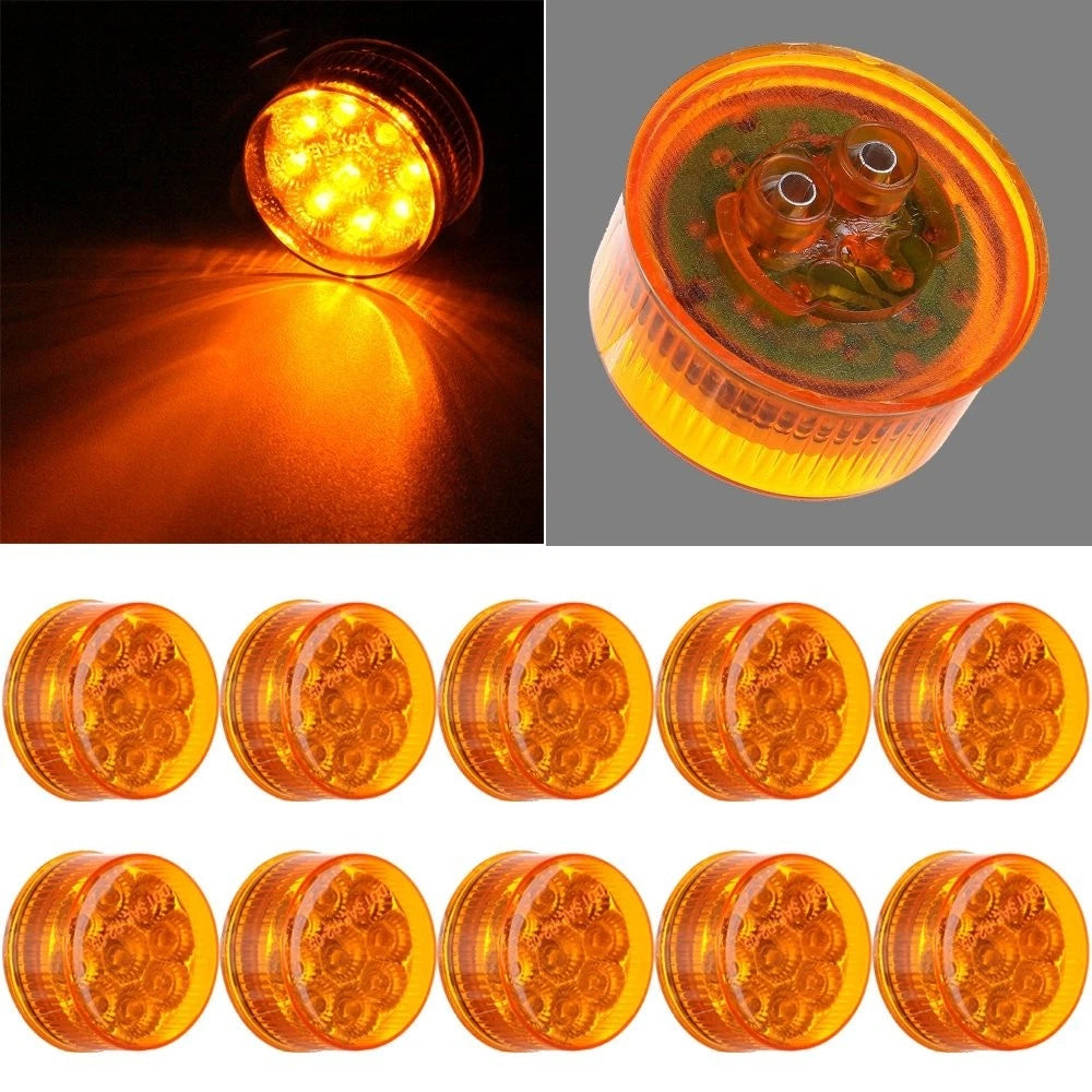 10x 2" Amber Round LED Tail Signal Side Marker Lights for Truck Trailer