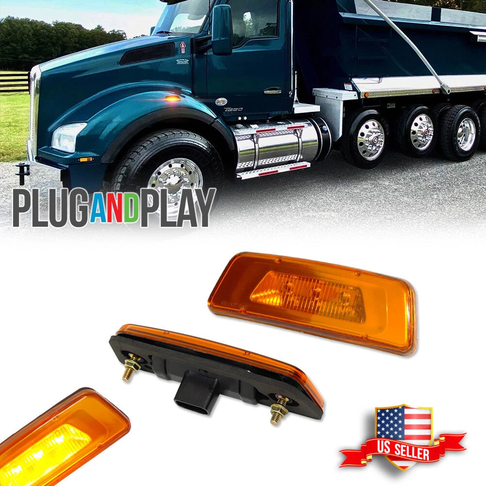 Amber LED Wheel Fender Side Marker Lights for Kenworth T680 (2016–2023)