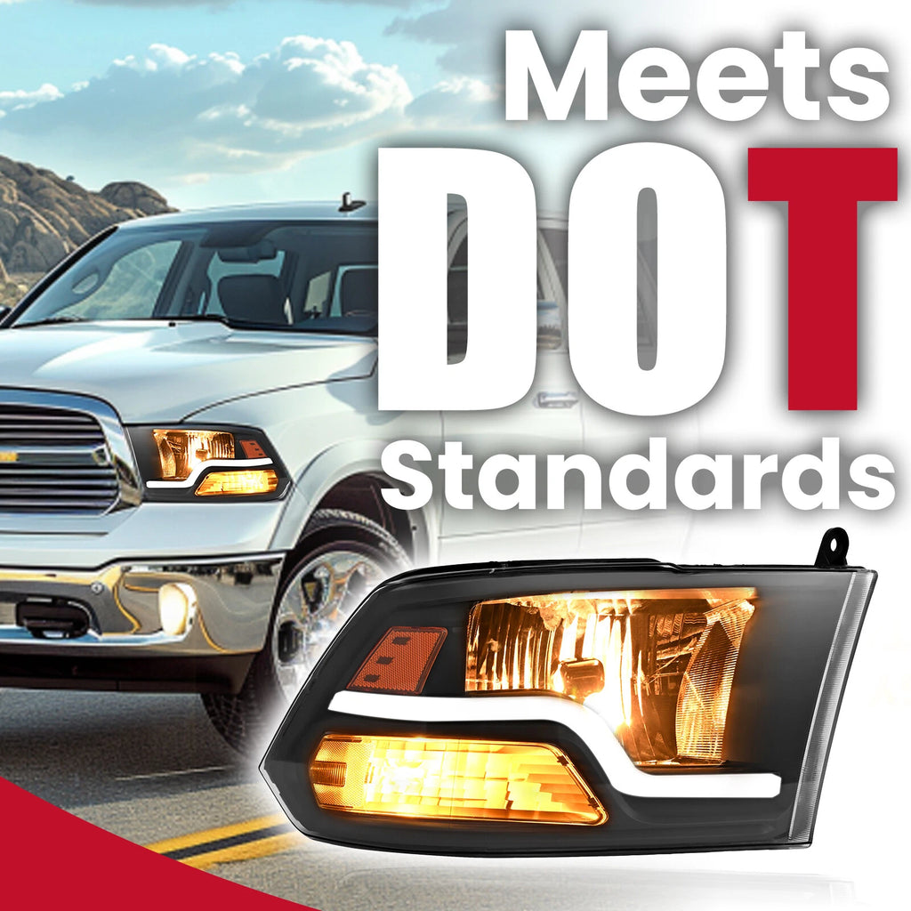 Sequential LED DRL Black Headlights for Dodge Ram 1500 2500 3500 (2009-2018)