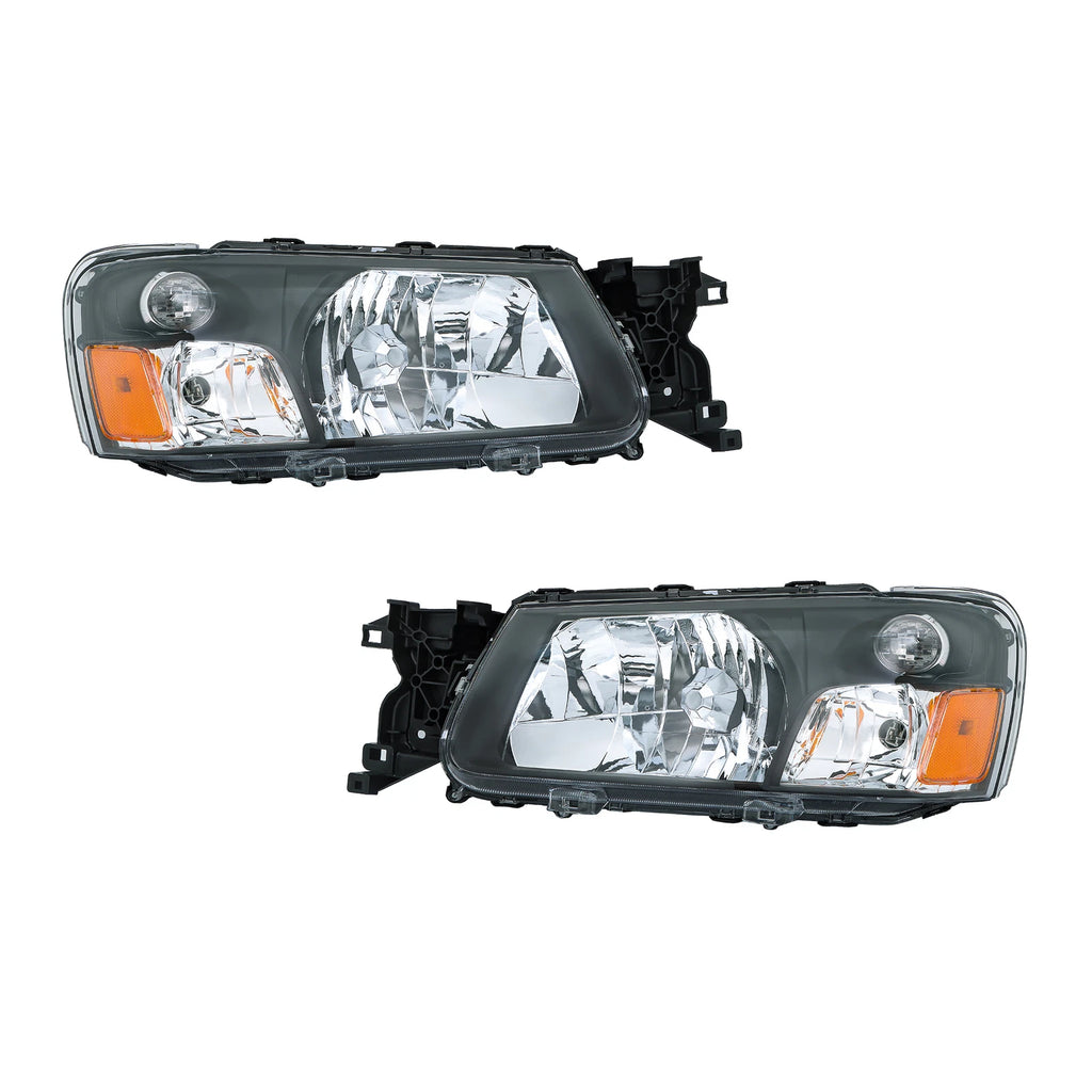 Set of 2 Halogen Headlights for Subaru Forester (2003–2004) Black Bezel