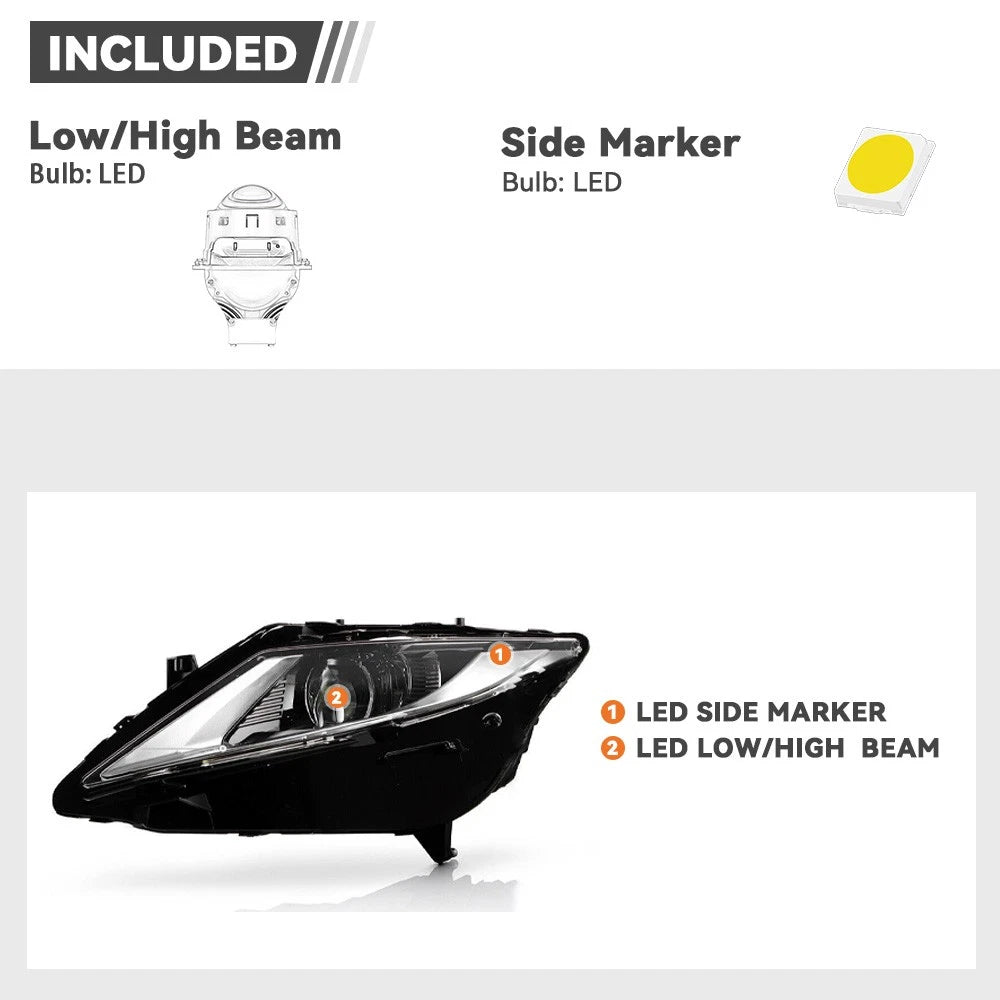 Full LED Headlight Set for Lincoln MKZ (2013–2016) AFS Projector Left+Right