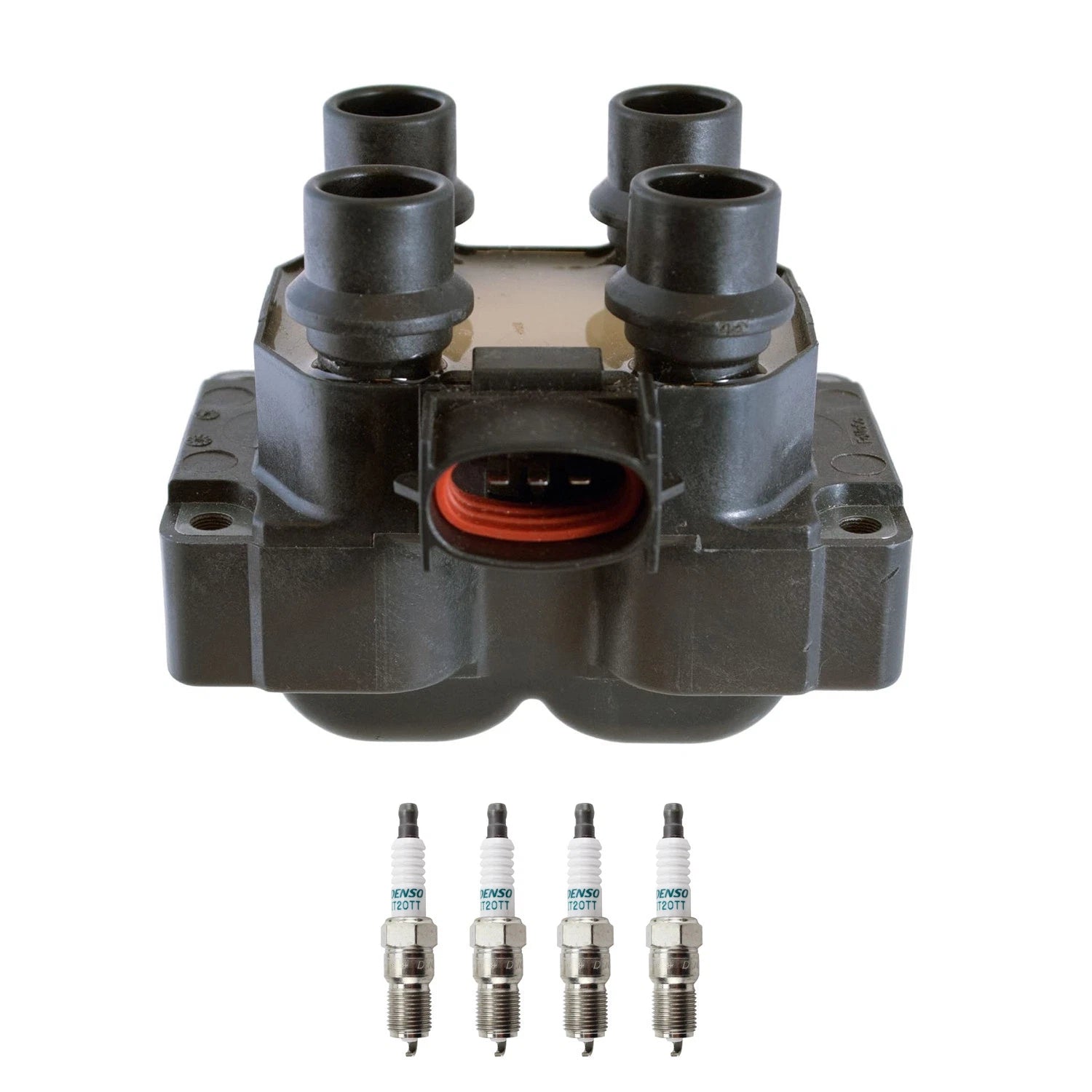 Denso Ignition Coil & 4 Iridium Spark Plugs for Ford Escort, Mercury Tracer