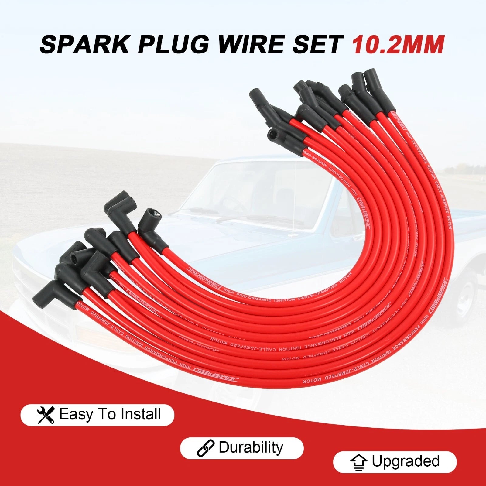 Set of 4 Red 10.2mm Racing Spark Plug Wires for Ford 5.0L 5.8L