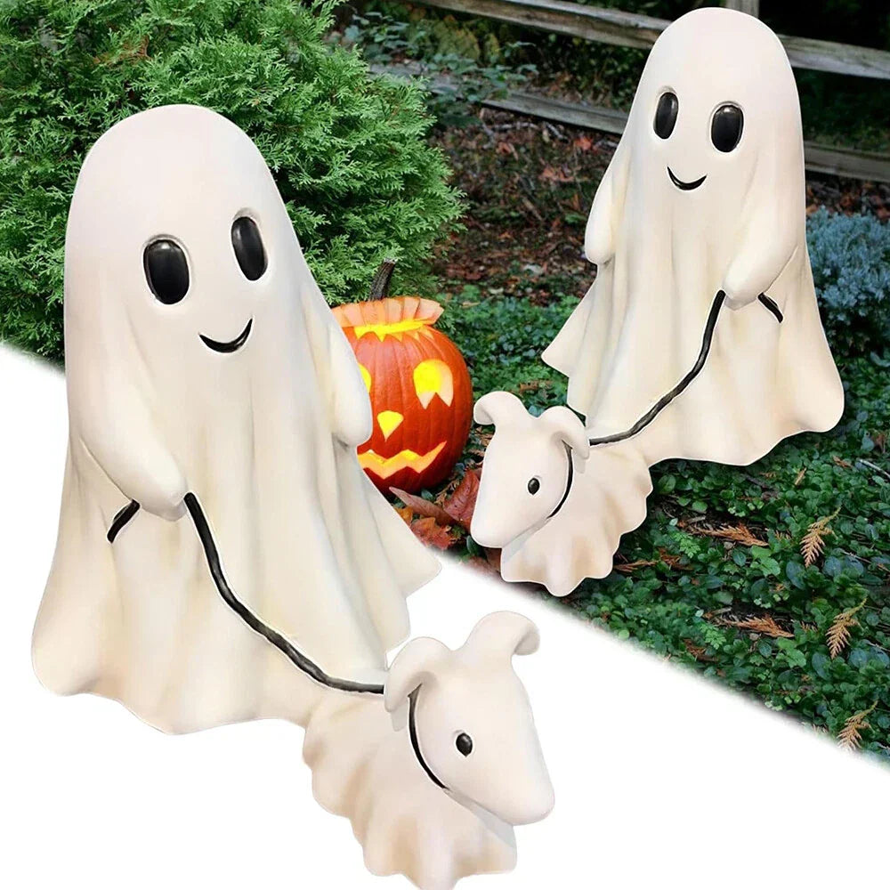 Cute Halloween Ghost Walking Dog Statue Decorations Indoor Outdoor