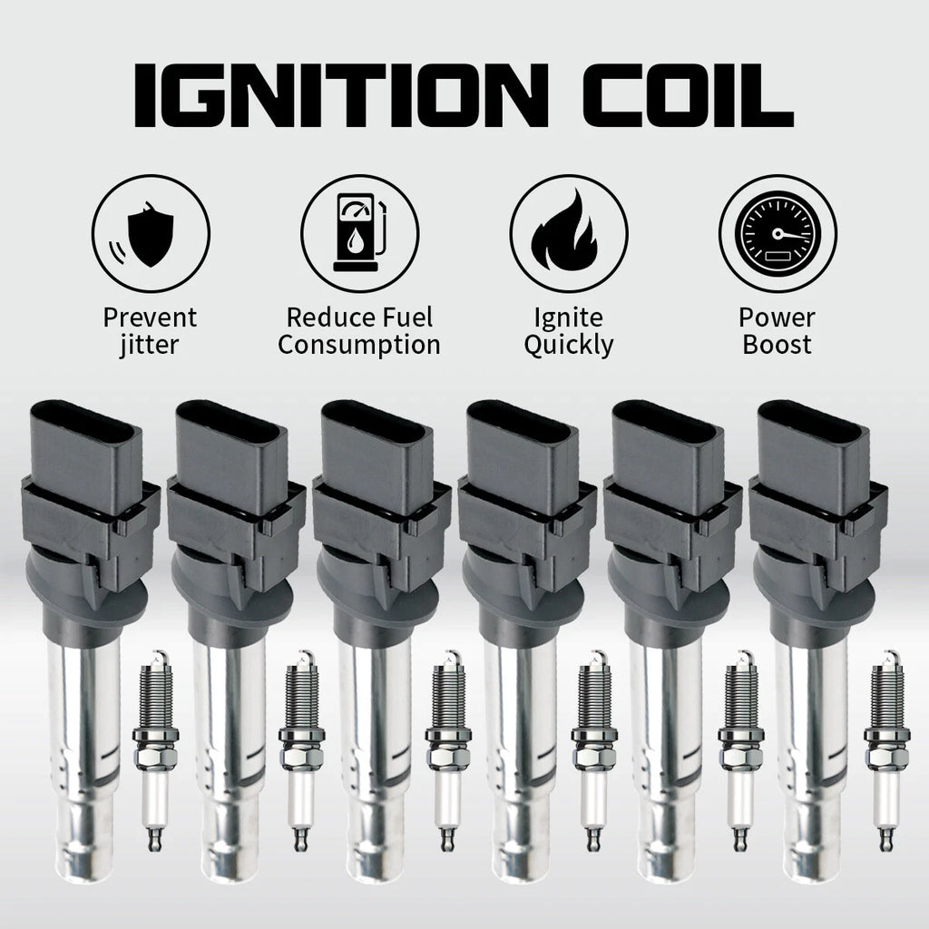 Set of 6 Ignition Coils + 6 Iridium Spark Plugs for Porsche Cayenne (2008–2018)