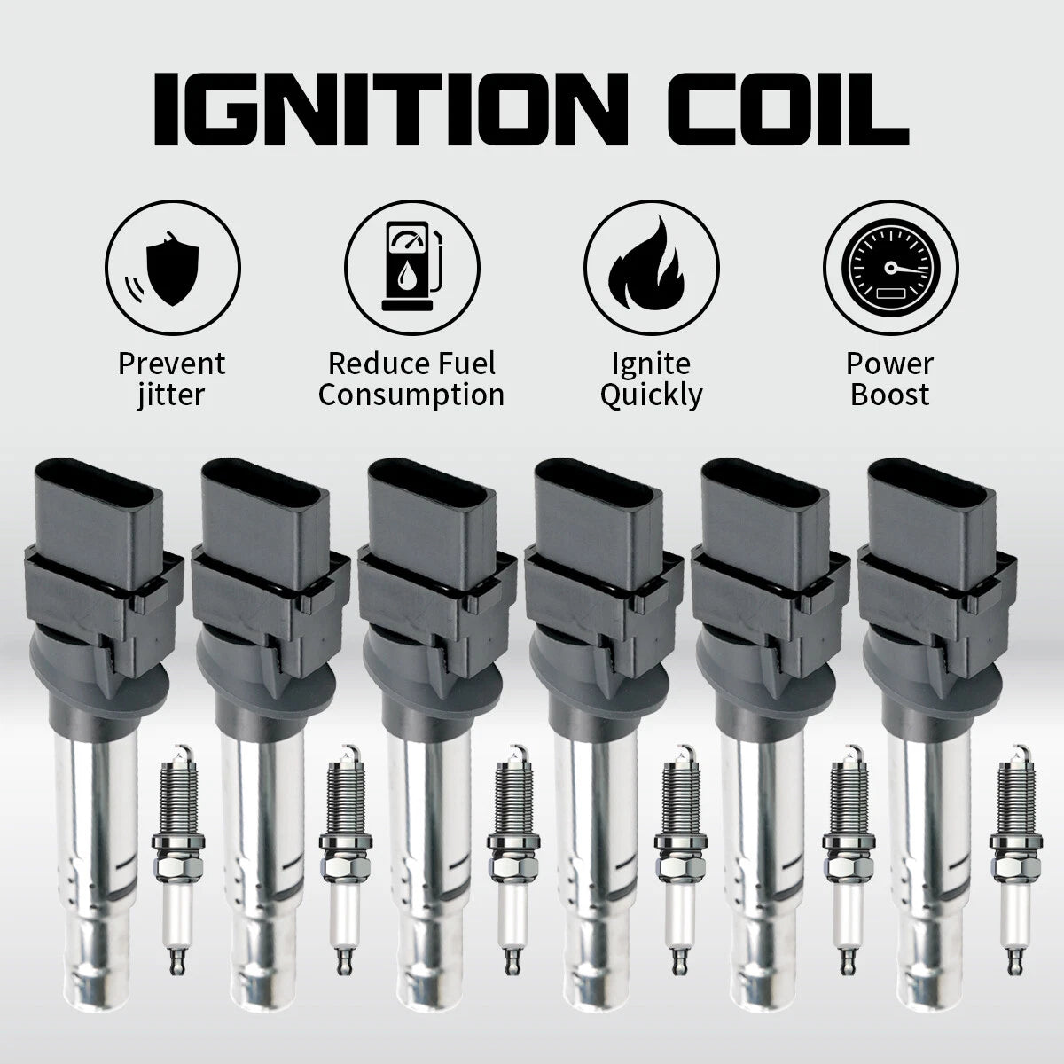 Set of 6 Ignition Coils + 6 Iridium Spark Plugs for Porsche Cayenne (2008–2018)