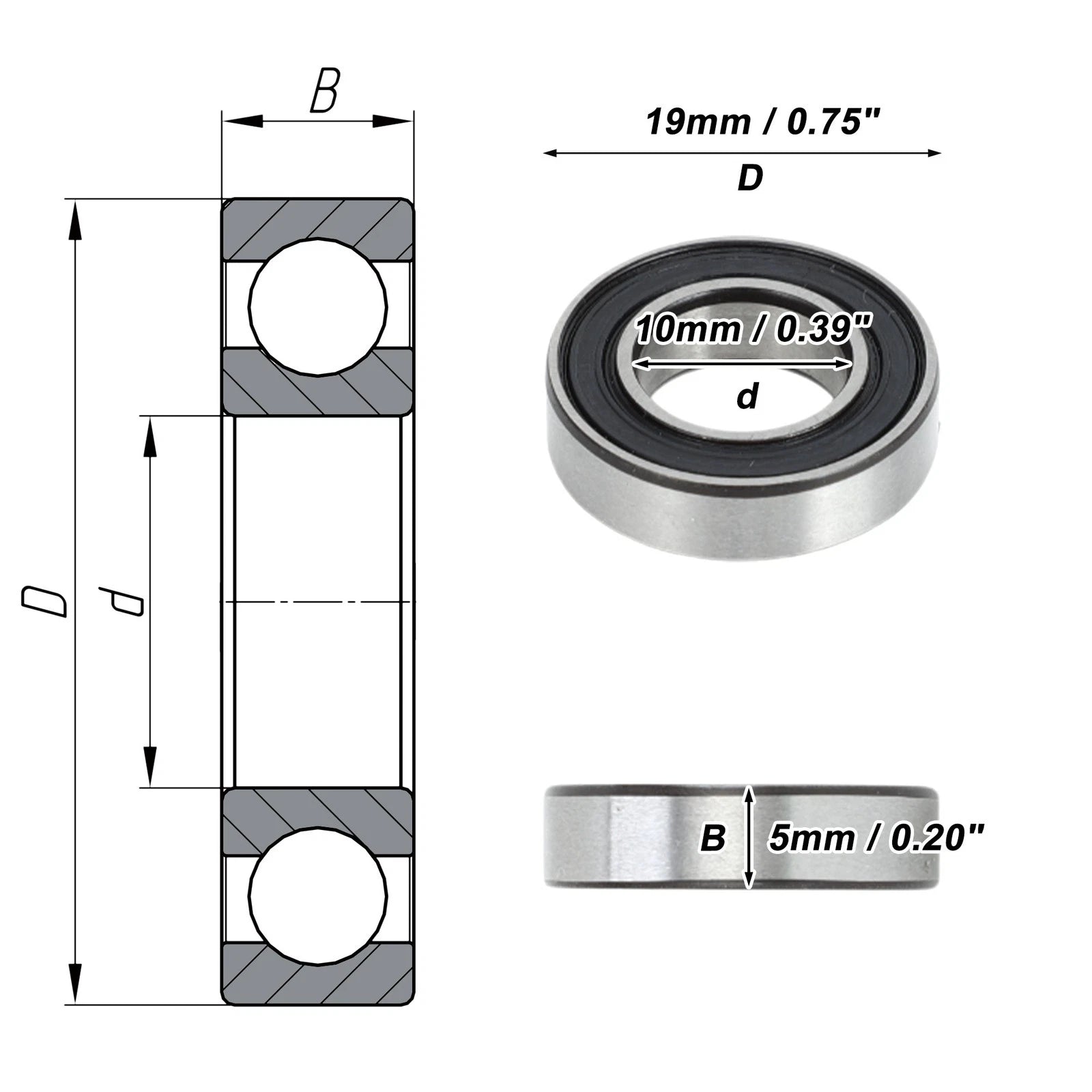 Deep Groove Ball Bearing 10x19x5mm for Scooter Skateboard (6800VV)