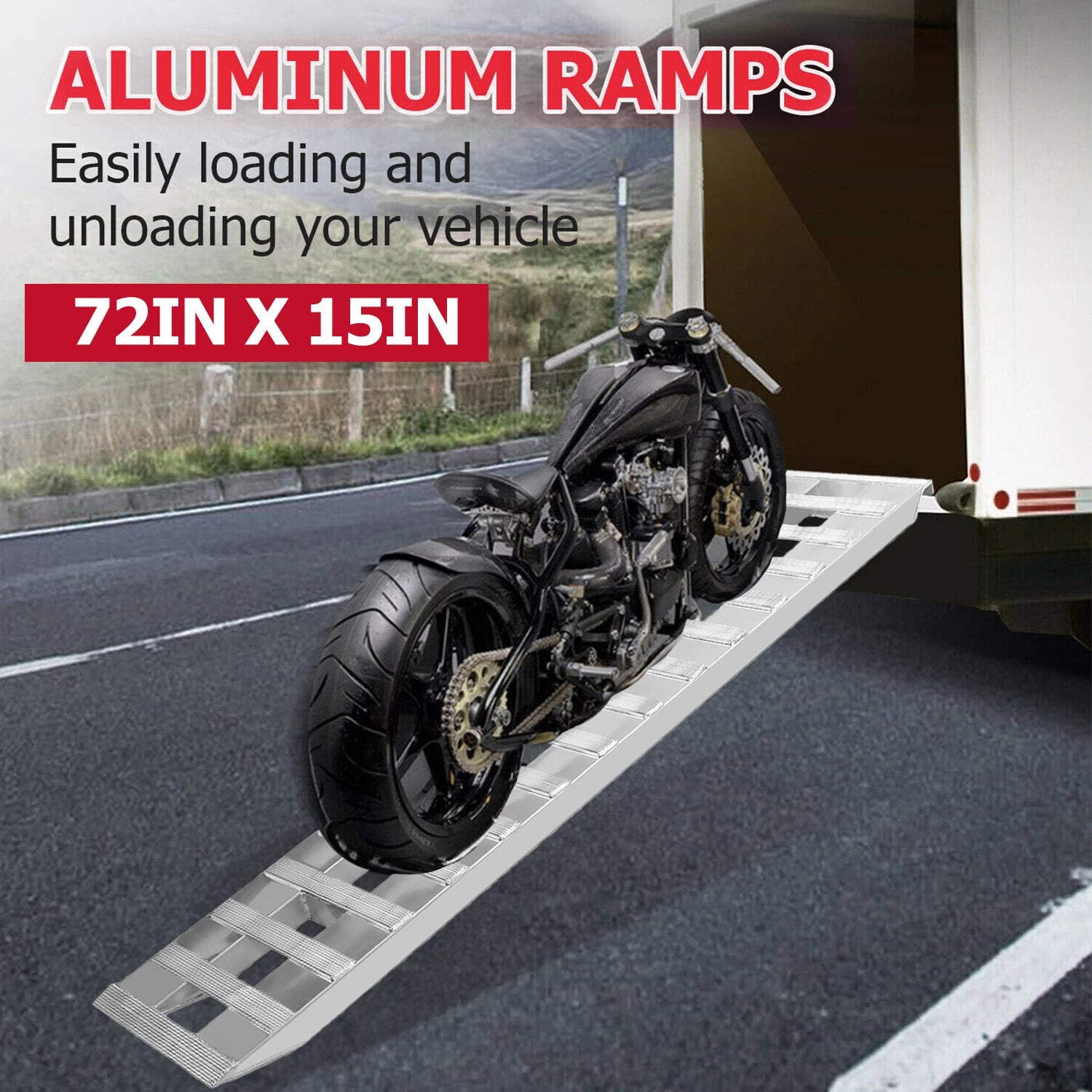 Set of 2 Aluminum Trailer Ramps for Car Truck (8500 lbs, 72''x15'')