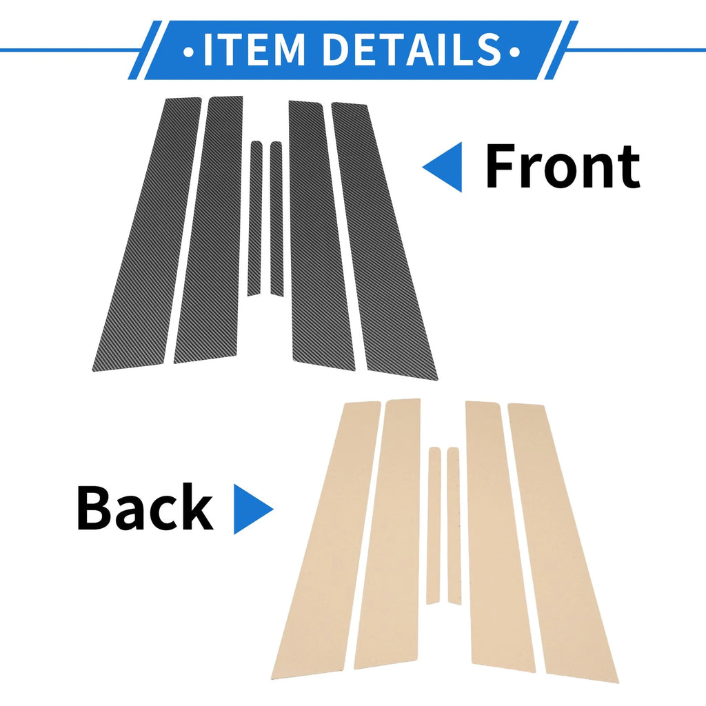 Set of 6 Door Pillar Window Trim for Kia Forte K3 (2014–2018) Carbon Fiber