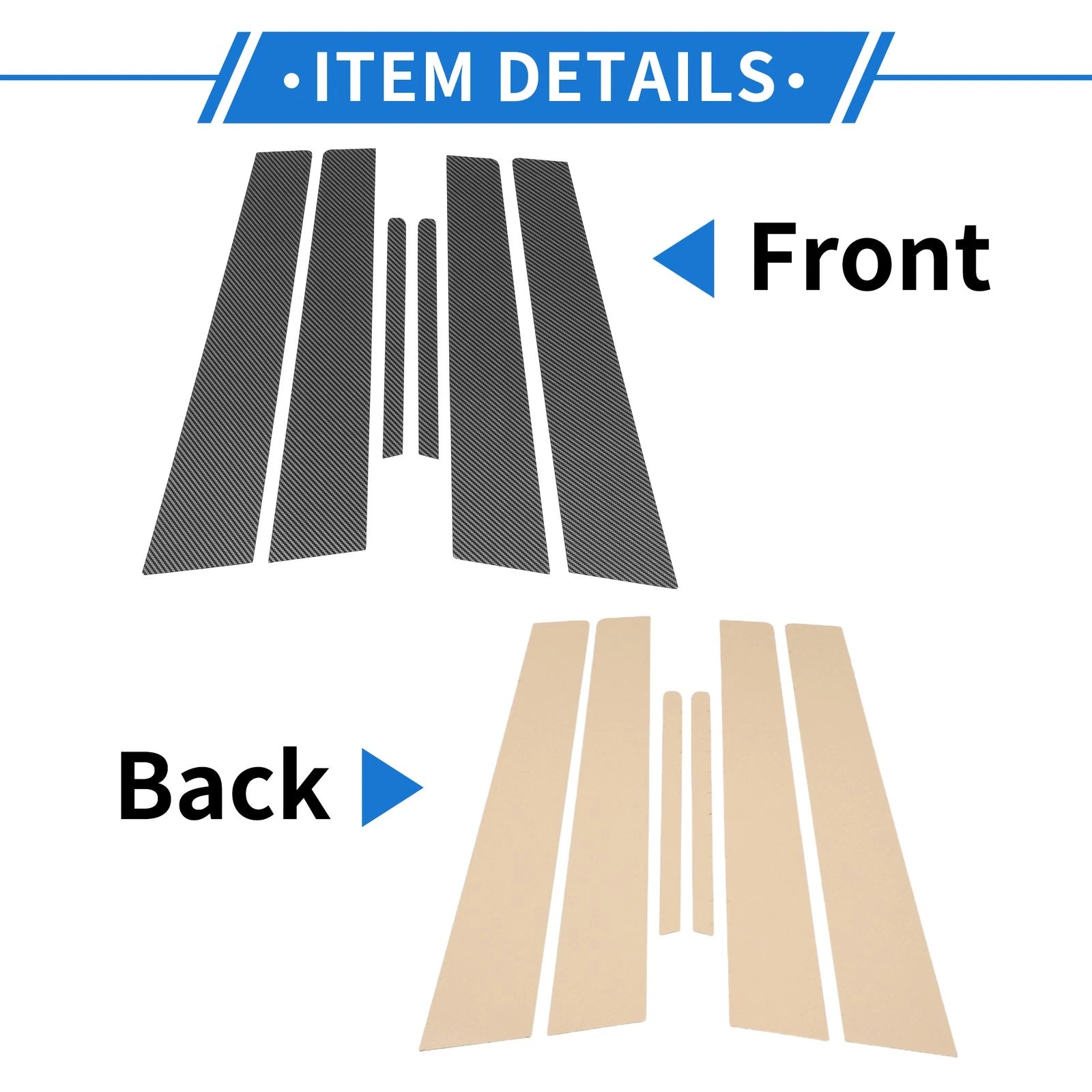 Set of 6 Door Pillar Window Trim for Kia Forte K3 (2014–2018) Carbon Fiber