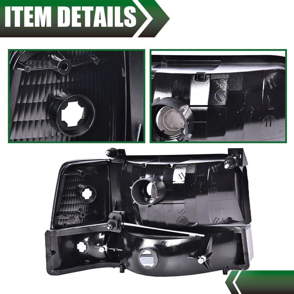 Smoke Lens Headlights for Ford Bronco, F-Series Super Duty (1992–1996)